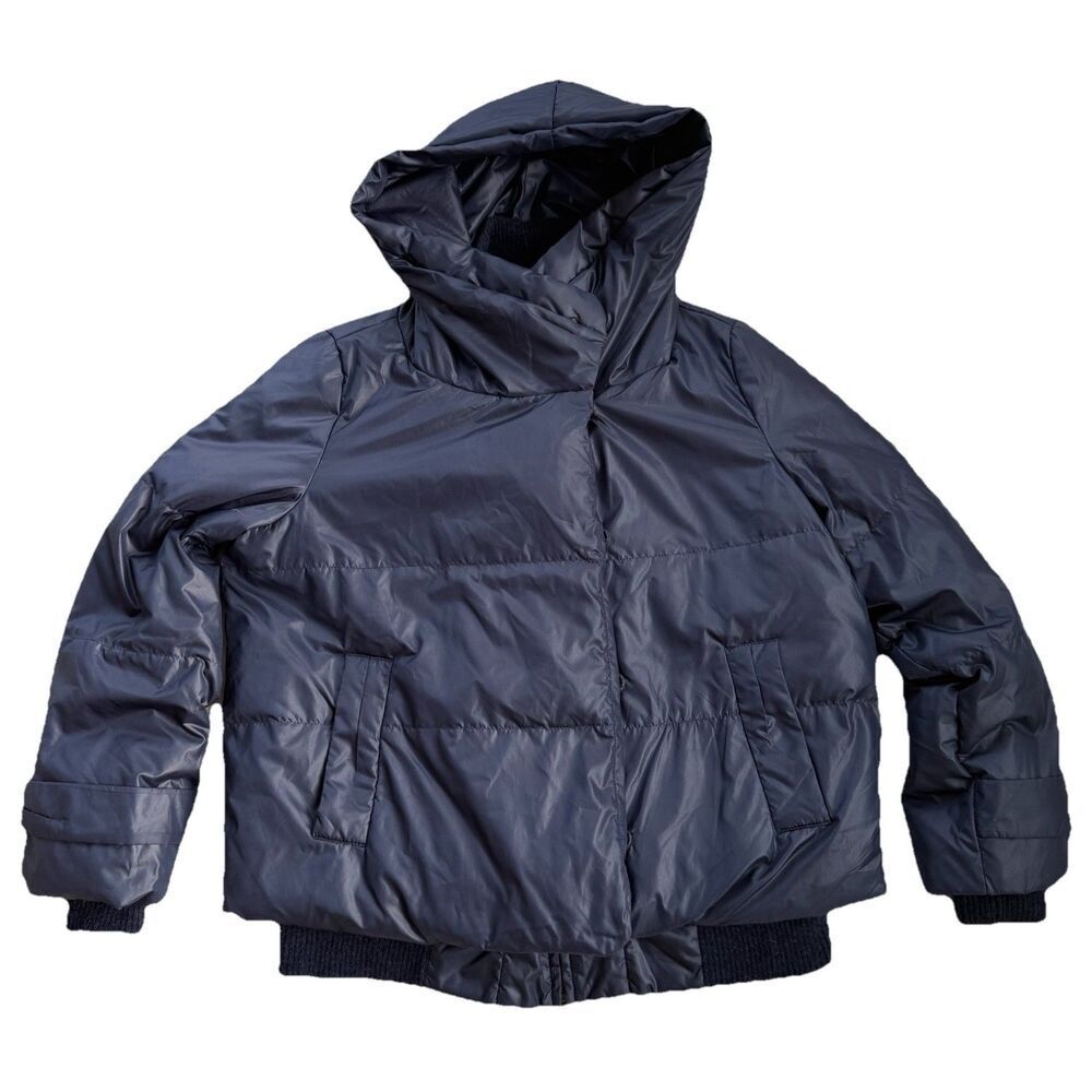 MICHAA Korean Designer Navy Duck Down Puffer Coat with Wool Lining Womens Small